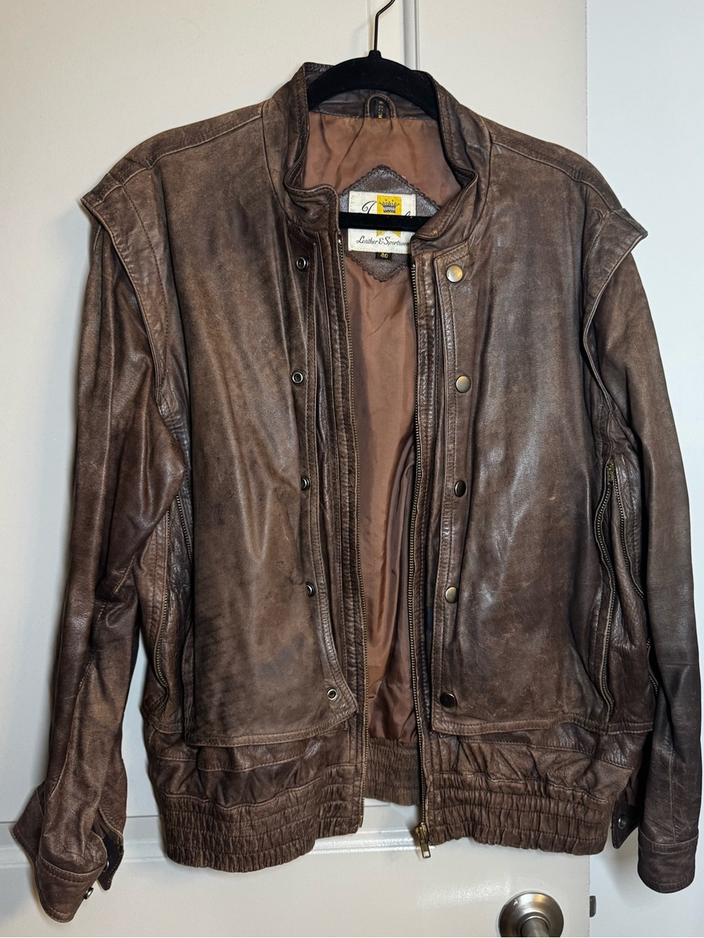 Leather Bomber Jacket in Brown by Leather & Sportswear